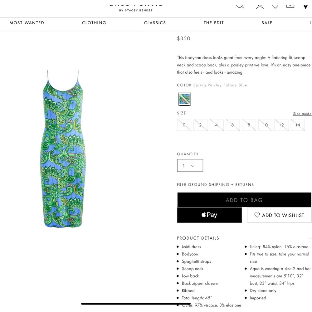 Alice + Olivia Delora Blue Green Paisley Spaghetti Strap Midi Dress - Picture 3 of 16
